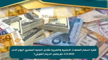 قفزة أسعار العملات الأجنبية والعربية مقابل الجنيه المصري اليوم الأحد 3-8-2025: كم وصل الدينار الكويتي؟